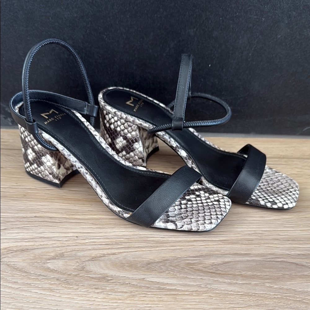 Marc Fisher Black/Snake block heel sandal